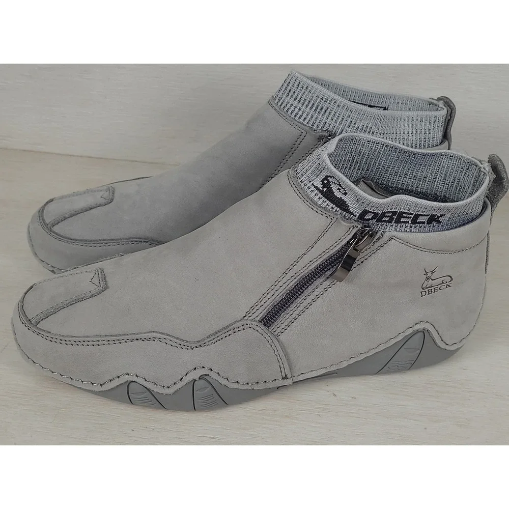 Dbeck Mens Grey Leather High Top Zip Casual Sneaker Boots Size 42  Size9